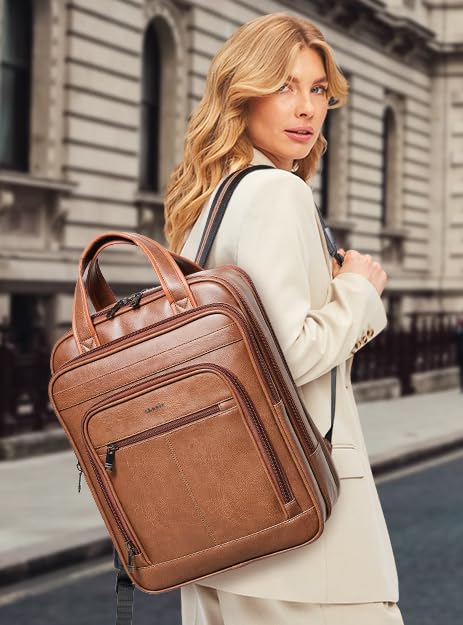 Shrrie 15.6" Laptop Backpack,Business Work Backpack Briefcase,Durable Computer Backpack for Office,Travel,College,Two-toned Brown