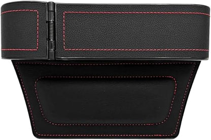 Car Seat Gap Filler Organizer with Cup Holder Expander, Leather Console Seam Filler Storage Box, Auto Front Seat Gap Organizer for Phones Keys Glasses, Universal Fit (Black/Red Driver)