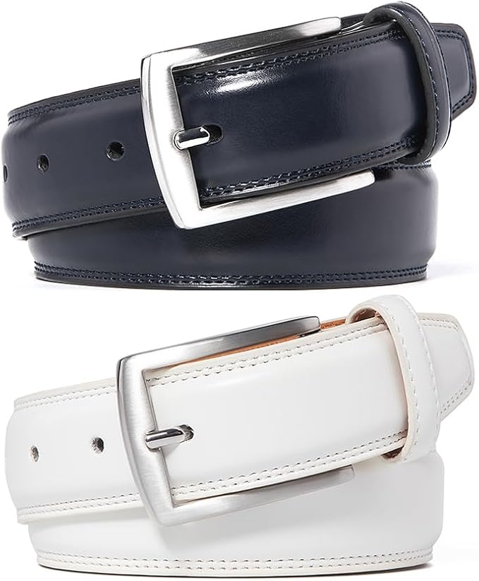 Mens Genuine Leather Dress Belt for Men, Handmade, 100% Cow Leather,Classic Casual and Business Belt Prong Buckle