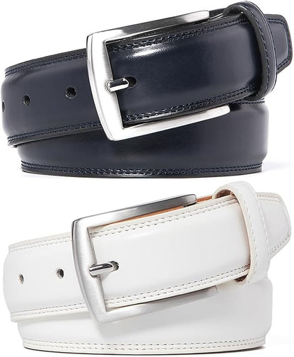 Mens Genuine Leather Dress Belt for Men, Handmade, 100% Cow Leather,Classic Casual and Business Belt Prong Buckle