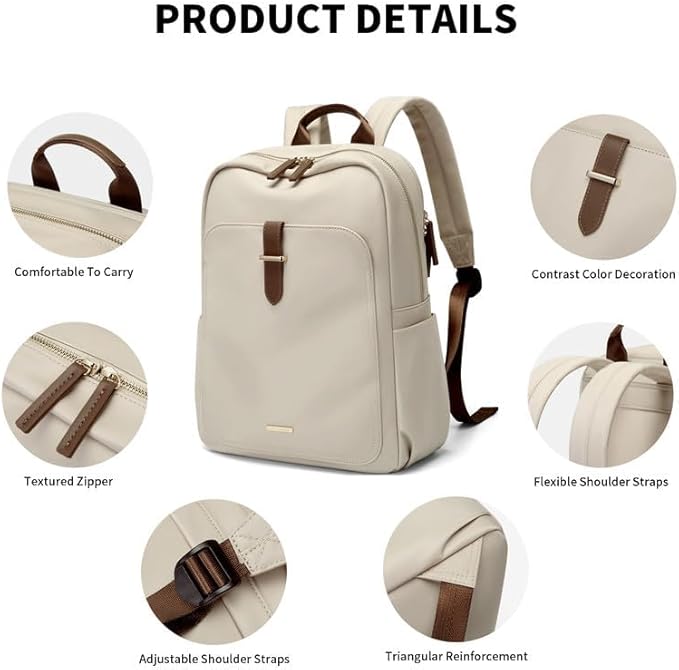 Laptop Backpack for Women,Carry on Travel Backpack Casual Work Business Backpacks Purse College,14 Inch,Apricot