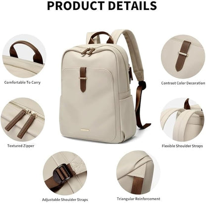 Laptop Backpack for Women,Carry on Travel Backpack Casual Work Business Backpacks Purse College,14 Inch,Apricot