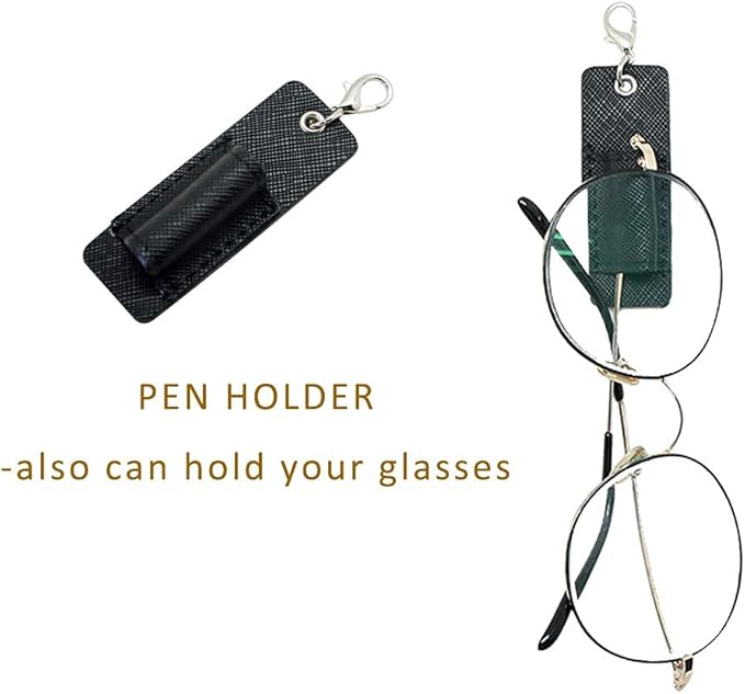 Genuine Leather Pen Holder, 2 Pack Boshiho Pen Pencil Holders for Badge Holder or Neck Lanyard (Black 1)