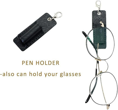 Genuine Leather Pen Holder, 2 Pack Boshiho Pen Pencil Holders for Badge Holder or Neck Lanyard (Black 1)