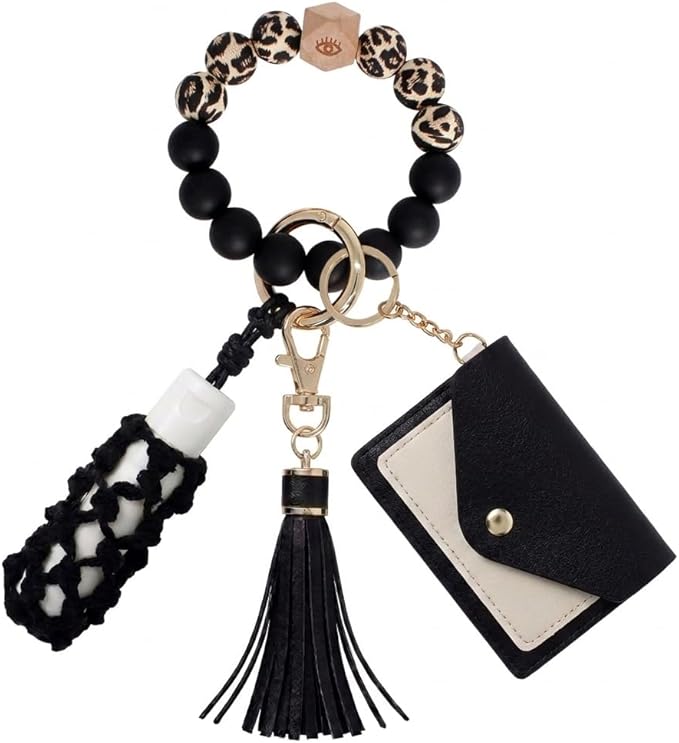 BIHRTC Silicone Key Ring Bracelets Wristlet Keychain Wallet with Net Chapstick Holder for Women