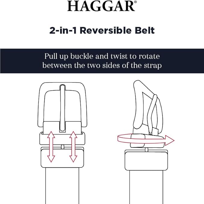 Haggar Men's 2-in-1 Reversible Leather Belt for Dress Pants, Suits, Khakis - Classic, Business Casual, Formal, Work