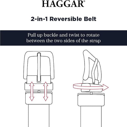 Haggar Men's 2-in-1 Reversible Leather Belt for Dress Pants, Suits, Khakis - Classic, Business Casual, Formal, Work
