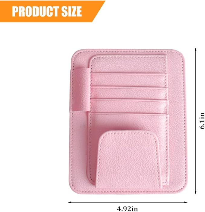 Car Sun Visor Organizer, PU Leather Vehicle Visor Document Storage Pocket for Sunglass Card Pen, Multifunctional Automotive Interior Holder Accessories, Universal Fit (Pink)