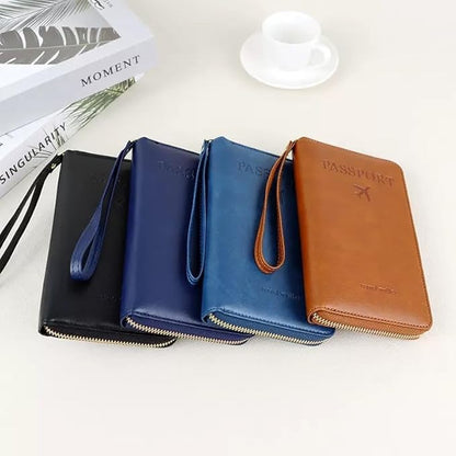 Multi-Functional RFID Passport Wallet,Travel Wallet for Men & Women,With zipper, anti-theft passport holder，Slim Leather Cover for Credit Cards, Tickets, Cash (Dark blue)