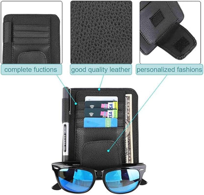 Artificial Leather Car Sun Visor Storage Glasses Organizer Bills Wallet Holder Ticket Credit Card Clips Auto-Interior Visor Accessories(Black)