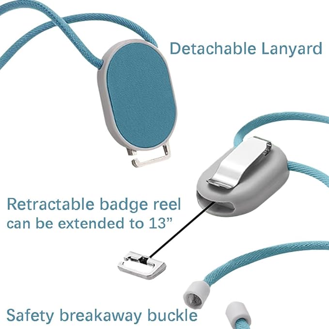 Larpur Convenient PU Leather Work ID Holder with Retractable Reel & Lanyard - Perfect for Office, School, and Key/Credit Card Storage (Aqua)