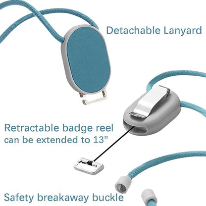 Larpur Convenient PU Leather Work ID Holder with Retractable Reel & Lanyard - Perfect for Office, School, and Key/Credit Card Storage (Aqua)