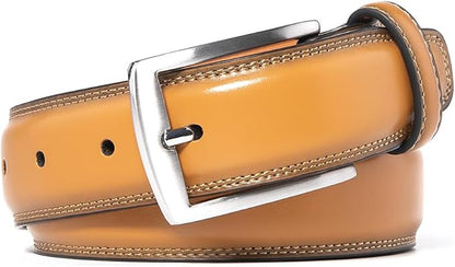 Mens Genuine Leather Dress Belt for Men, Handmade, 100% Cow Leather,Classic Casual and Business Belt Prong Buckle