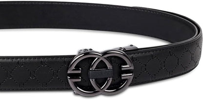 Aurolran Men&Womens Leather Dress Belt Business Automatic Buckle Belt Color-Black Silver Gold