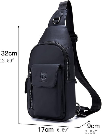 Hebetag Leather Sling Bag Hiking Daypack for Men Women Outdoor Travel Camping Fishing Crossbody Shoulder Chest Pack Casual Backpack