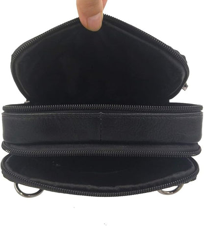 Hebetag Small Leather Sling Shoulder Bag Messenger Pack for Men Women Outdoor Travel Business