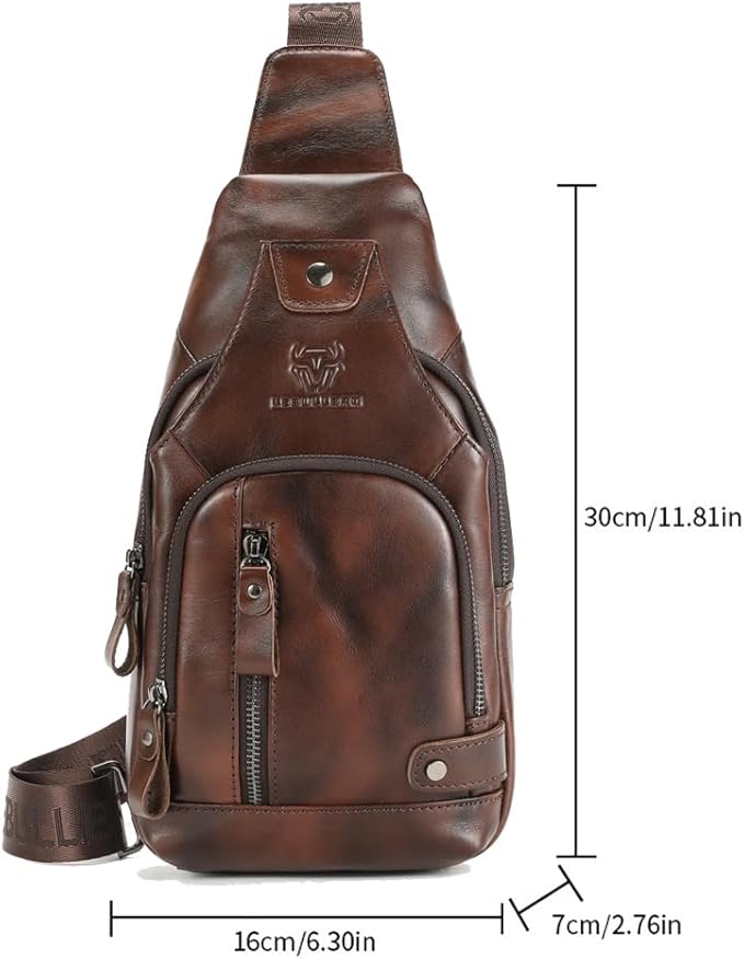 Sling Bag for Men Genuine Leather Chest Bag Crossbody Backpack Travel Hiking Outdoor Sport