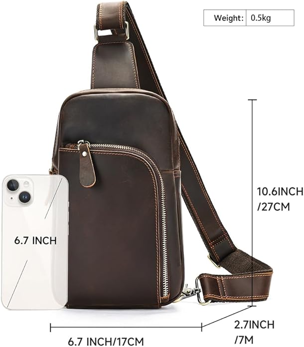 Genuine Leather Sling Bags for Men Crossbody Purse Vintage Small Messenger Shoulder Bag for Phone Side Chest Daypack Bag
