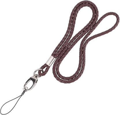 Braided PU Leather Lanyard 33.86 Inch Strong Office Long Neck Strap Handmade Necklace Badge Lanyards Wristlet Bracelet Keychain Cord with Metal Clasp for ID Card Holder Keys (Coconut Brown)