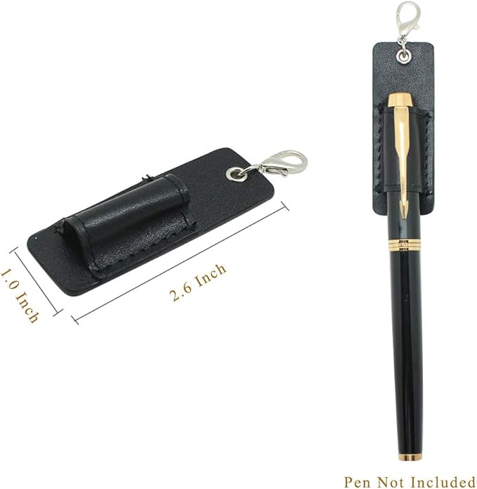 Genuine Leather Pen Holder, 2 Pack Boshiho Pen Pencil Holders for Badge Holder or Neck Lanyard (Black 2)