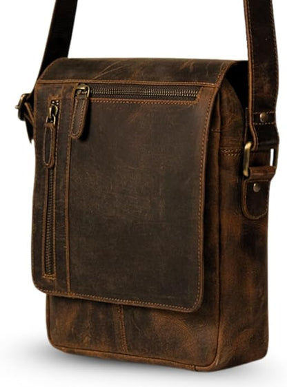 Small Leather Crossbody Bag for Men - Leather Shoulder Bag & Mens Satchel Bags - Leather Messenger Bag for iPad - Man Purse Side Bag