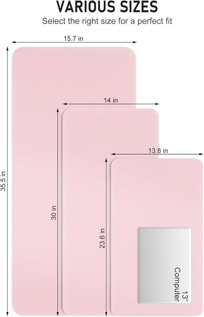 Desk Pad, 35.5" x 17" PU Leather Non-Slip Desk Mat Large Mouse Pad for Desktop, Waterproof Laptop Computer Writing Mat for Office, Home, Work, Gaming, Light Pink