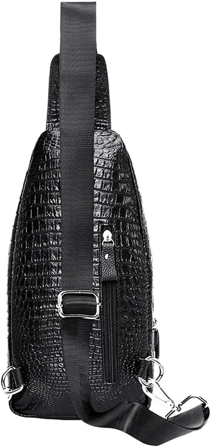 Hebetag Leather Sling Bag Crossbody Backpack for Men Travel Outdoor Office Work Camping Hunting Hiking Shoulder Chest Pack Casual Daypack, Black