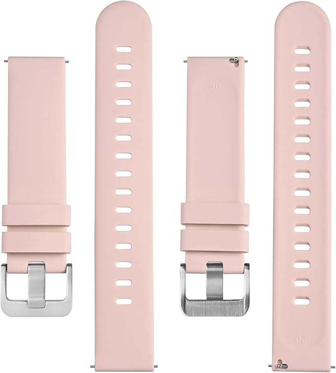 BISONSTRAP Silicone Watch Bands, Slim Watch Straps with Quick Release, 14mm, Pink with Silver Buckle