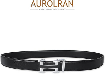 Aurolran Men&Womens Leather Dress Belt Business Automatic Buckle Belt Color-Black Silver Gold