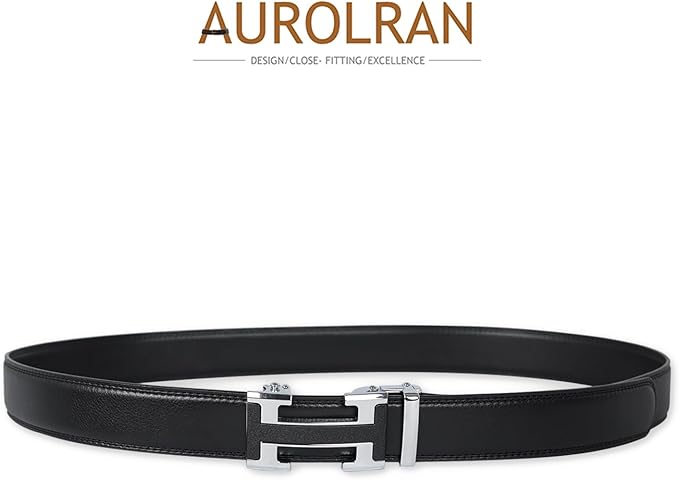 Aurolran Men&Womens Leather Dress Belt Business Automatic Buckle Belt Color-Black Silver Gold
