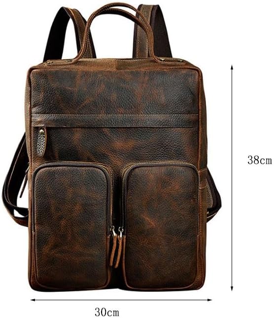 Business Commuting Brown Leather Men's Large Capacity Backpack Computer Bag