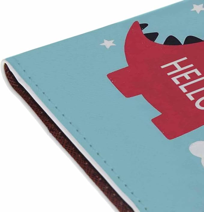 Cartoon Dinosaur Passport Holder for Travel Hello Red Lovely Dino PU Leather Passport Cover Wallet Cute Passport Card Holder for Women and Men
