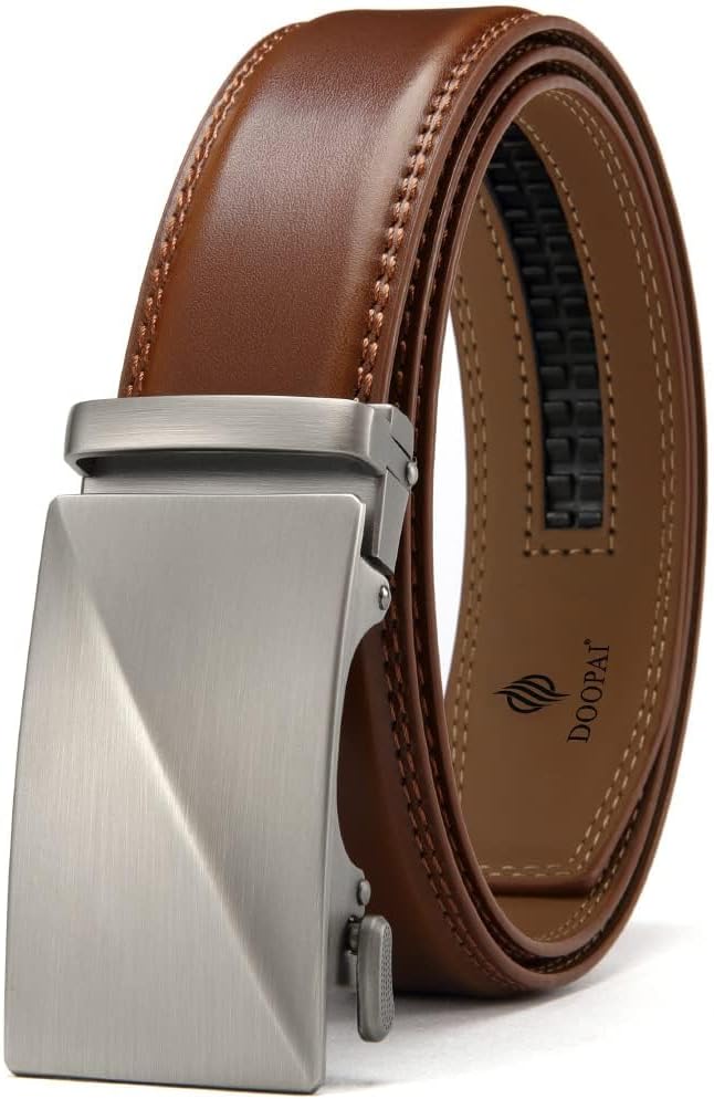 DOOPAI Belt Men, Ratchet Dress Adjustable 1 3/8" Sliding Leather Designer, Size Length Can be Cut, with Gift Box