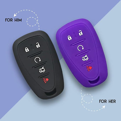 Autobase Silicone Key Fob Cover for Chevy Malibu Camaro Trax Traverse Trailblazer Sonic Cruze Blazer Volt Equinox Spark | Car Accessory for Chevrolet | Key Protection Case 2 Pcs (Black & Purple)