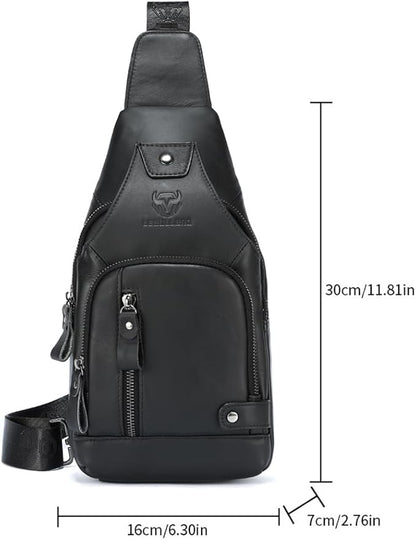 Sling Bag for Men Genuine Leather Chest Bag Crossbody Backpack Travel Hiking Outdoor Sports