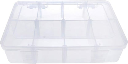 Xiaoyztan 8 Grids Clear Plastic Organizer with Adjustable Dividers, Jewelry Box Bead Storage Container for Small Parts, Fishing Tackle, DIY Crafts, and Earrings, Overall 7.3in x 4.9in
