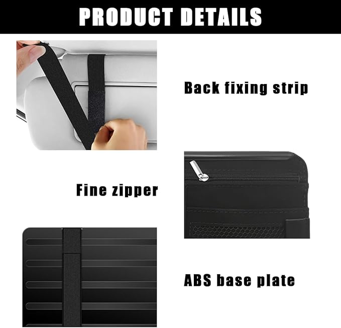 Yourkar Car Sun Visor Organizer, Soft Leather Surface Eyeglasses Note Card Holder Car Storage Bag, Scratch-Resistant Waterproof Auto Sunshade Organizer Bag, Car Accessories (Black)