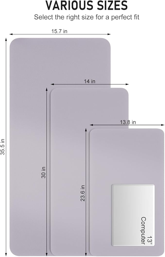 Desk Pad, 35.5" x 17" PU Leather Non-Slip Desk Mat Large Mouse Pad for Desktop, Waterproof Laptop Computer Writing Mat for Office, Home, Work, Gaming, Gray Pink