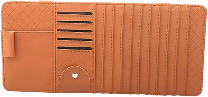 Mikinona Multi-Functional Sun Visor Storage Organizer Bag Stylish Leather Cd Holder for Car Convenient Accessory for Pens Cards and More Brown