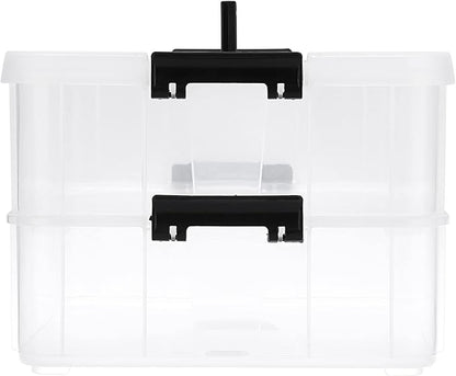 BTSKY 2 Layer Stack & Carry Box, Plastic Multipurpose Portable Storage Container Box Handled Organizer Storage Box for Organizing Stationery, Sewing, Art Craft, Jewelry and Beauty Supplies Black