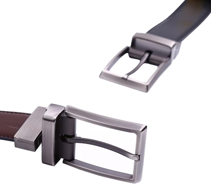 beltox fine Men's Dress Belt Leather Reversible 1.25" Wide Rotated Buckle Gift Box