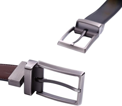 beltox fine Men's Dress Belt Leather Reversible 1.25" Wide Rotated Buckle Gift Box