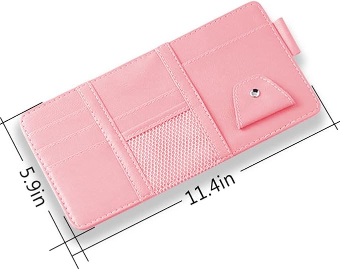 Car Sun Visor Organizer, 1 Pack Sunglasses Holder for Car Sun Visor, Auto Interior Accessories Pocket Organizers Can Store Sunglasses, Documents, Cards, Pen, Drivers License (Pink)