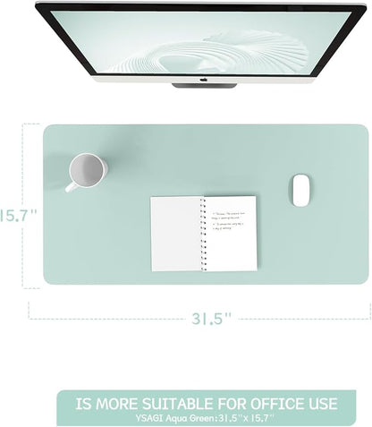 YSAGi Non-Slip Leather Desk Pad, Waterproof Laptop Computer Desk Keyboard Mat, Table Protector Blotter Mat, Large Mouse Pad for Office/Work/Home/Decor(Mint Green, 31.5" x 15.7")