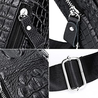 Hebetag Crocodile Genuine Leather Sling Bag Backpack for Men Travel Outdoor Hunting Hiking Camping Crossbody Shoulder Chest Pack Daypack Black