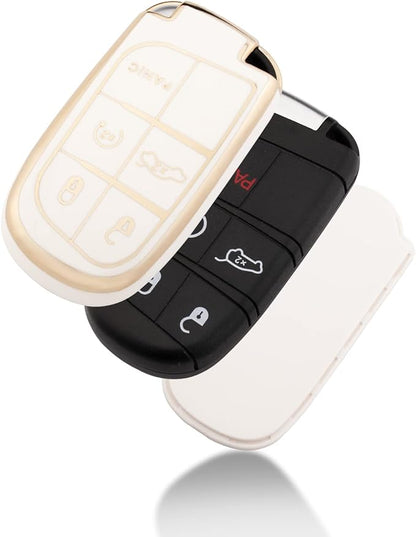 XIYANG TRADE for Jeep Key Fob Cover with Keychain, Soft TPU Key Case Shell Full Protection Suitable for Jeep Grand Cherokee Renegade Compass Durango Charger Dodge Challenger (White)
