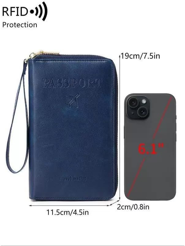 Multi-Functional RFID Passport Wallet,Travel Wallet for Men & Women,With zipper, anti-theft passport holder，Slim Leather Cover for Credit Cards, Tickets, Cash (Pink)