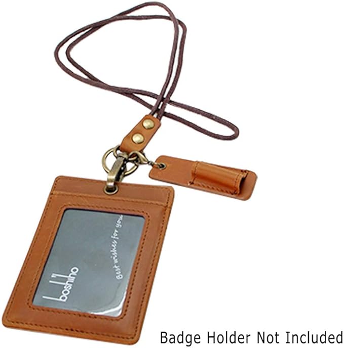 Genuine Leather Pen Holder, 2 Pack Boshiho Pen Pencil Holders for Badge Holder or Neck Lanyard (Brown)