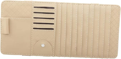 FAVOMOTO 2pcs Multi-Functional Sun Visor Leather Organizer Bag Slot for Car Beige Stylish Storage for Pens Cards Booklets Convenient Auto Accessory for Vehicle Interior