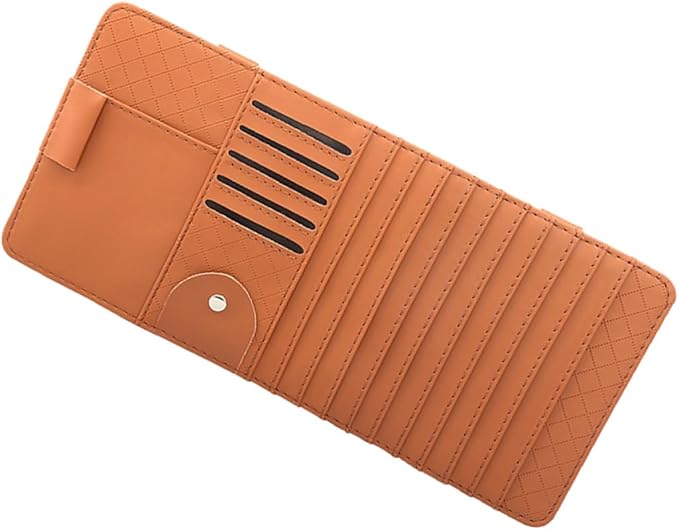 Multi-Functional Sun Visor Organizer Bag for Car Premium Leather Cd Holder with Storage for Pens Cards and Booklets Stylish Convenient and Safe Accessory Brown